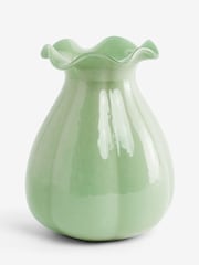 Green Scalloped Glass Vase - Image 4 of 4