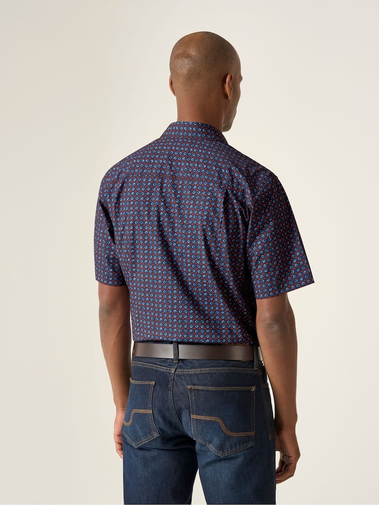 Skopes Blue Circle Print 100% Cotton Short Sleeve Regular Fit Shirt - Image 2 of 5 Skopes Blue Circle Print 100% Cotton Short Sleeve Regular Fit Shirt - Image 2 of 5
