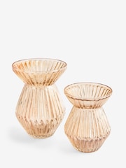 Set of 2 Orange Ribbed Glass Vases - Image 3 of 3