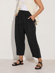 Yours Curve Black Crochet Side Cropped Trousers - Image 2 of 5