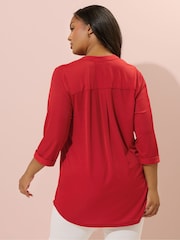 Yours Curve Red Half Placket Ribbed Blouse - Image 3 of 5