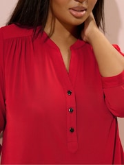 Yours Curve Red Half Placket Ribbed Blouse - Image 4 of 5