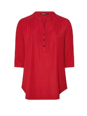 Yours Curve Red Half Placket Ribbed Blouse - Image 5 of 5