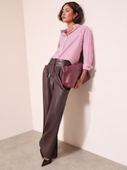 Friends Like These Berry Red Faux Leather Pleated Wide Leg Trousers - Image 2 of 5