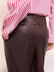 Friends Like These Berry Red Faux Leather Pleated Wide Leg Trousers - Image 3 of 5