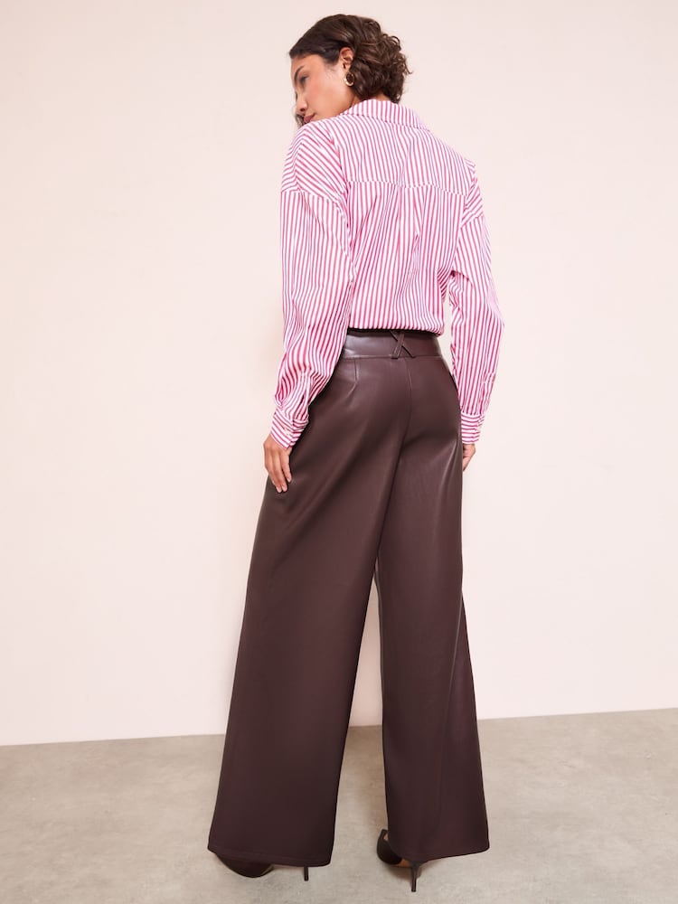 Friends Like These Berry Red Faux Leather Pleated Wide Leg Trousers - Image 5 of 5