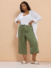 Yours Curve Green Linen Look Skinny Cropped Trousers - Image 1 of 4