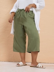 Yours Curve Green Linen Look Skinny Cropped Trousers - Image 2 of 4