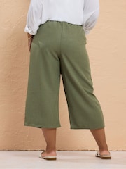 Yours Curve Green Linen Look Skinny Cropped Trousers - Image 3 of 4