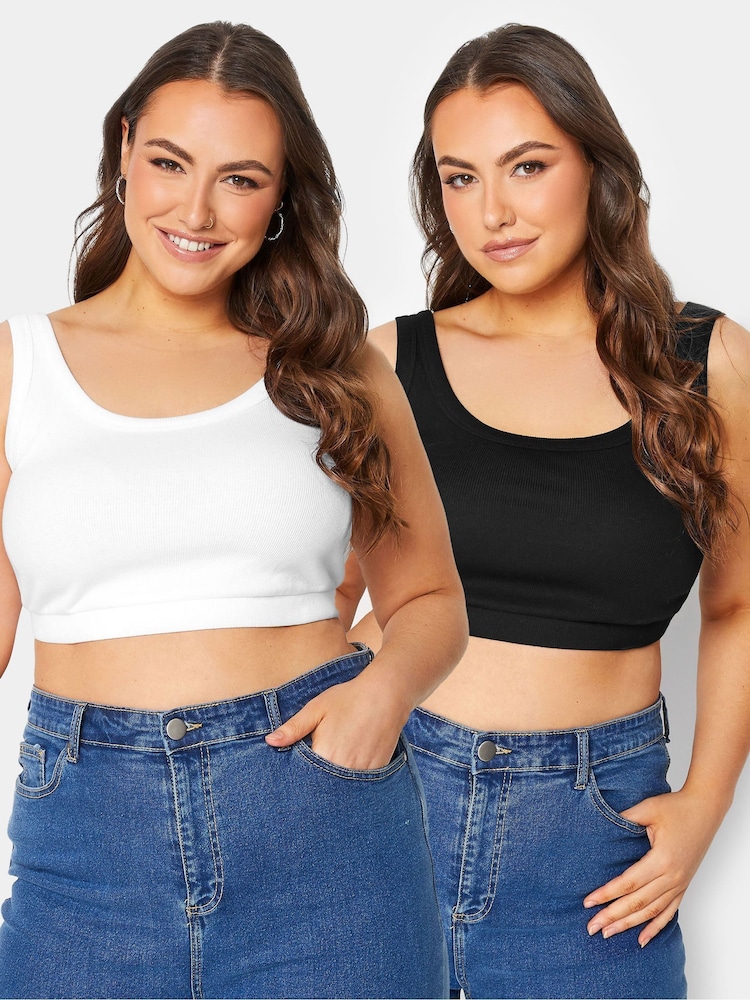 Yours Curve Black Ribbed Crop Tops 2 Pack Bra - Image 1 of 5