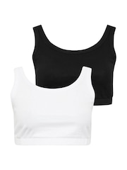 Yours Curve Black Ribbed Crop Tops 2 Pack Bra - Image 2 of 5