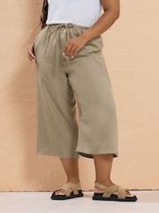 Yours Curve Natural Linen Look Skinny Cropped Trousers - Image 1 of 5