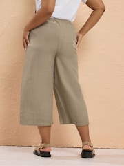 Yours Curve Natural Linen Look Skinny Cropped Trousers - Image 3 of 5