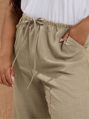 Yours Curve Natural Linen Look Skinny Cropped Trousers - Image 4 of 5