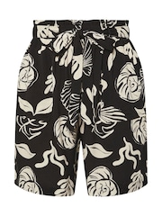 Yours Curve Black Chrome Woven Paperbag Waist Shorts - Image 5 of 5