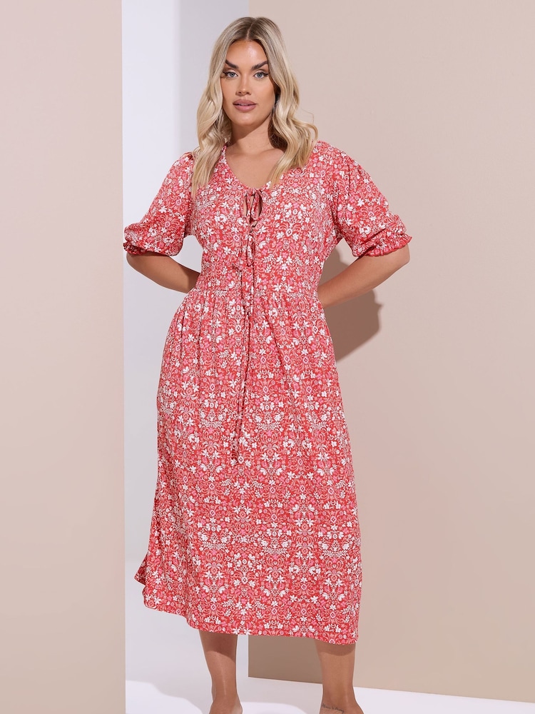 Yours Curve Red Bow Front Midaxi Dress - Image 2 of 5