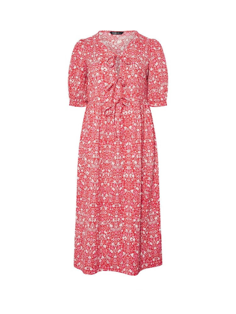 Yours Curve Red Bow Front Midaxi Dress - Image 5 of 5