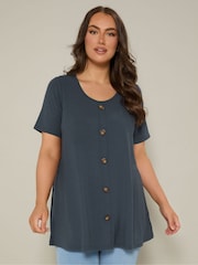 Yours Curve Blue Button Front Swing T-Shirt - Image 1 of 5