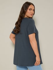 Yours Curve Blue Button Front Swing T-Shirt - Image 3 of 5