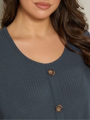 Yours Curve Blue Button Front Swing T-Shirt - Image 4 of 5