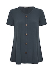 Yours Curve Blue Button Front Swing T-Shirt - Image 5 of 5