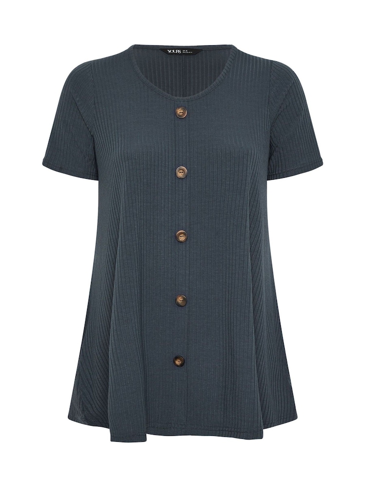 Yours Curve Blue Button Front Swing T-Shirt - Image 5 of 5