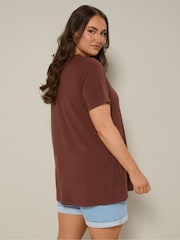 Yours Curve Brown Button Front Swing T-Shirt - Image 3 of 5