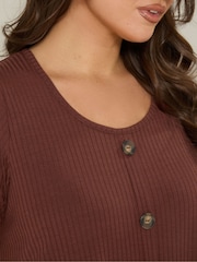 Yours Curve Brown Button Front Swing T-Shirt - Image 4 of 5