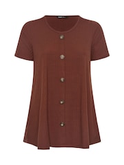 Yours Curve Brown Button Front Swing T-Shirt - Image 5 of 5