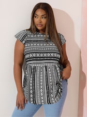Yours Curve Black Cut About Smock Blouse - Image 5 of 9