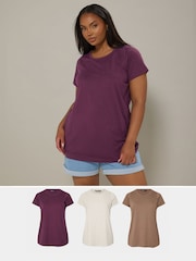 Yours Curve Natural Core Basic Short Sleeve Shorts 3 Pack T-shirts - Image 1 of 13