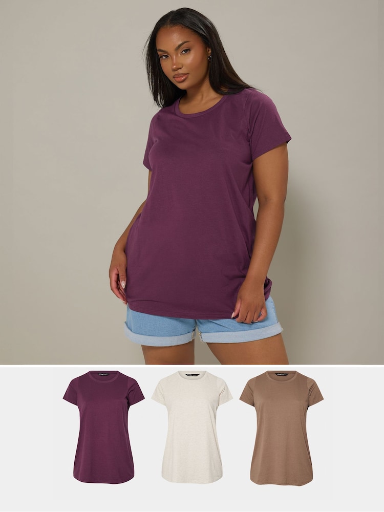 Yours Curve Natural Core Basic Short Sleeve Shorts 3 Pack T-shirts - Image 1 of 13 Yours Curve Natural Core Basic Short Sleeve Shorts 3 Pack T-shirts - Image 1 of 13