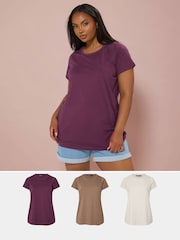 Yours Curve Natural Core Basic Short Sleeve Shorts 3 Pack T-shirts - Image 11 of 13