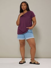 Yours Curve Natural Core Basic Short Sleeve Shorts 3 Pack T-shirts - Image 3 of 13