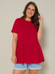Yours Curve Red Ribbed Swing T-Shirt - Image 1 of 5