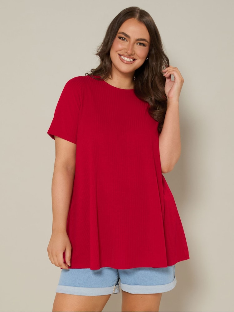 Yours Curve Red Ribbed Swing T-Shirt - Image 1 of 5