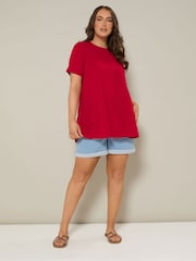 Yours Curve Red Ribbed Swing T-Shirt - Image 2 of 5