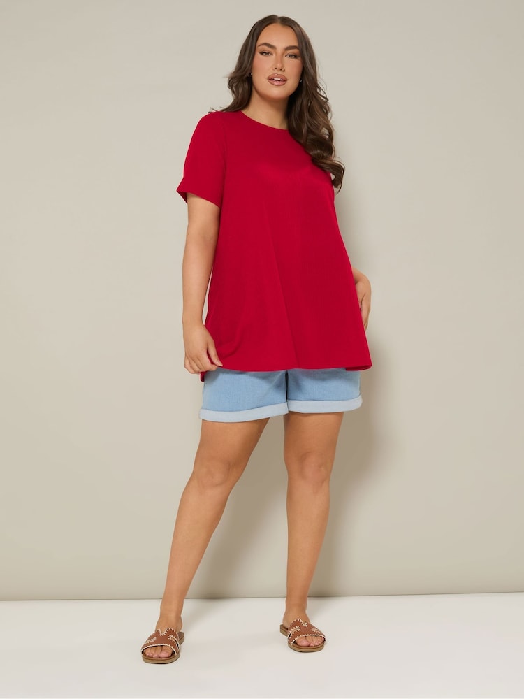 Yours Curve Red Ribbed Swing T-Shirt - Image 2 of 5