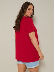 Yours Curve Red Ribbed Swing T-Shirt - Image 3 of 5