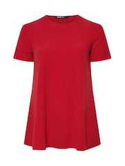 Yours Curve Red Ribbed Swing T-Shirt - Image 5 of 5