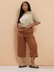 Yours Curve Brown Linen Look Skinny Cropped Trousers - Image 2 of 5