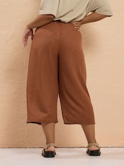 Yours Curve Brown Linen Look Skinny Cropped Trousers - Image 3 of 5