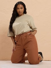 Yours Curve Brown Linen Look Skinny Cropped Trousers - Image 4 of 5