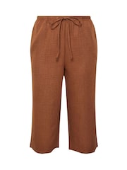 Yours Curve Brown Linen Look Skinny Cropped Trousers - Image 5 of 5