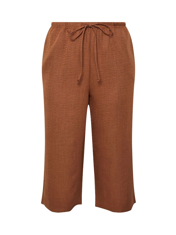 Yours Curve Brown Linen Look Skinny Cropped Trousers - Image 5 of 5