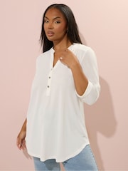 Natural - Yours Curve Half Placket Ribbed Blouse - Image 1 of 5