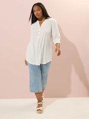 Natural - Yours Curve Half Placket Ribbed Blouse - Image 2 of 5