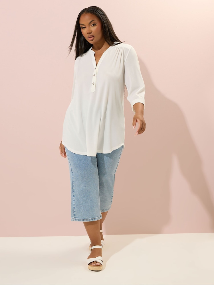 Natural - Yours Curve Half Placket Ribbed Blouse - Image 2 of 5