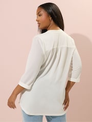 Natural - Yours Curve Half Placket Ribbed Blouse - Image 3 of 5