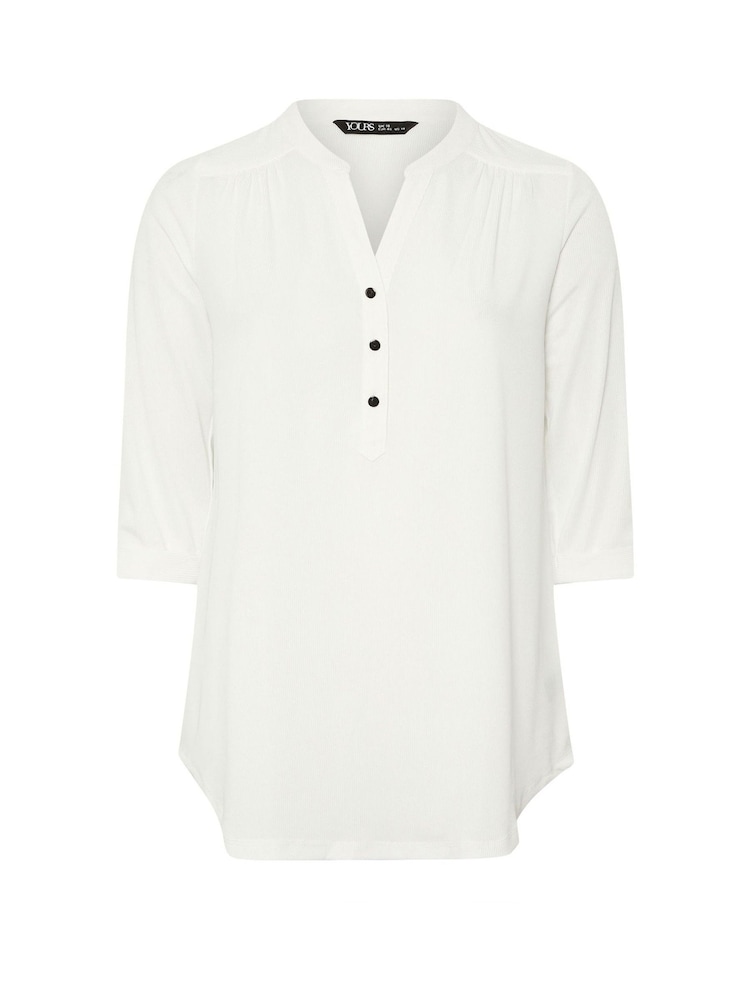 Natural - Yours Curve Half Placket Ribbed Blouse - Image 5 of 5